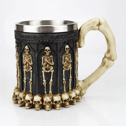 Stainless Steel Skull Mug Contain Viking Skeleton Death Grim Knight Gothic Design Coffee Beer Tankard Mugs BEST Halloween Gift