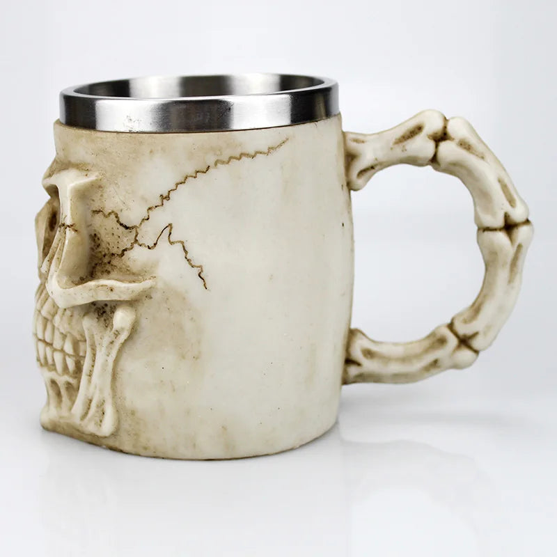 Stainless Steel Skull Mug Contain Viking Skeleton Death Grim Knight Gothic Design Coffee Beer Tankard Mugs BEST Halloween Gift