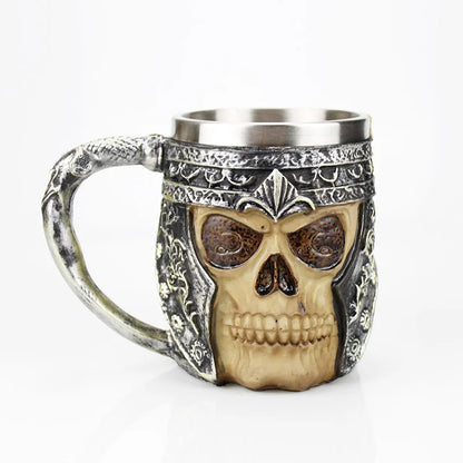 Stainless Steel Skull Mug Contain Viking Skeleton Death Grim Knight Gothic Design Coffee Beer Tankard Mugs BEST Halloween Gift