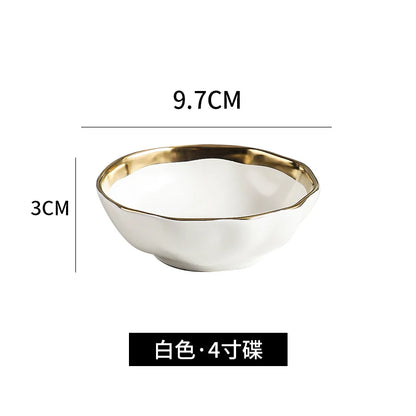 Factory Direct Wedding Gold Ceramic Plates Gold Rim Fashion Black White Gold Dinnerware Irregular Bowl Set