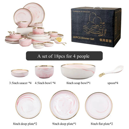 Luxury Elegant Vintage Hotel Restaurant Home Porcelain Tableware Gold Edge Ceramic Bowl Dinner Plates Dishes Dinnerware Set