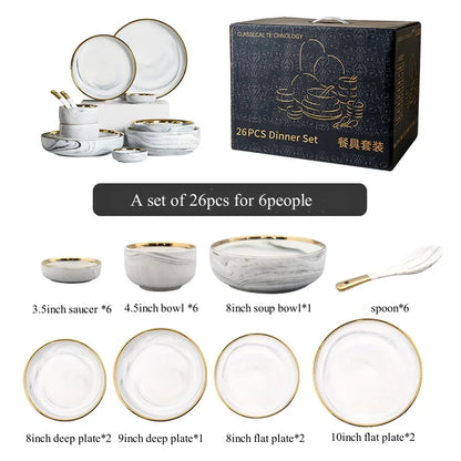 Luxury Elegant Vintage Hotel Restaurant Home Porcelain Tableware Gold Edge Ceramic Bowl Dinner Plates Dishes Dinnerware Set
