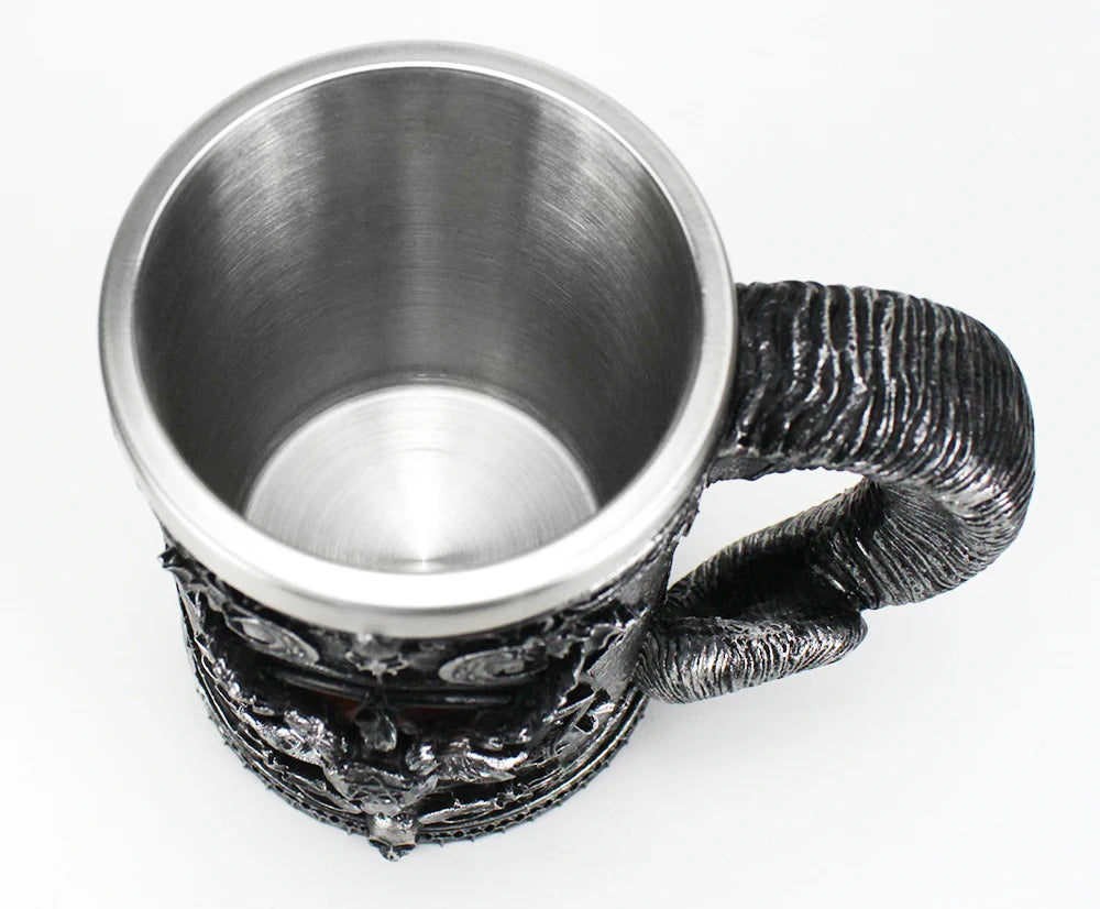 Baphomet Mug Tankard Stainless Steel Resin 3D Baphomet Pentagram Sabbatic Gothic Wicca Pagan Horn Beer Tankard Cup Mugs 600ml