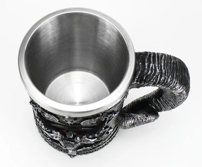 Baphomet Mug Tankard Stainless Steel Resin 3D Baphomet Pentagram Sabbatic Gothic Wicca Pagan Horn Beer Tankard Cup Mugs 600ml