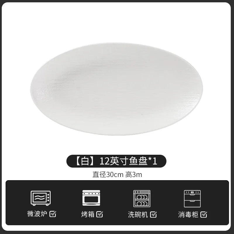 European-Style Minimalist Ceramic Tableware Set Black White Slate Series Includes Rice Bowls Plates Dishes-Available