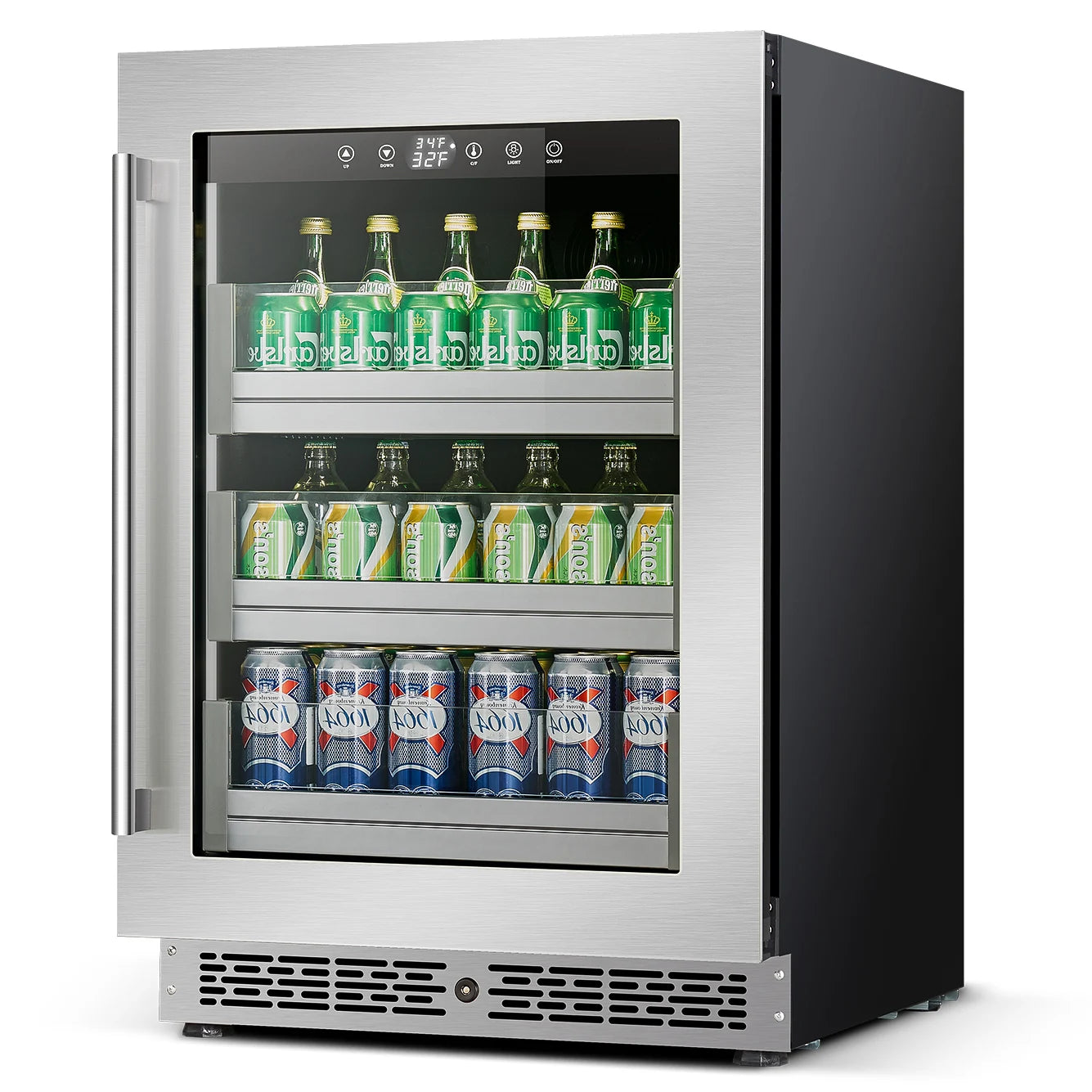 Factory Supply Black Color Beer Beverages Cooler 110L Stainless Steel Built-In Glass Door Refrigerator with Lock