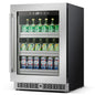 Factory Supply Black Color Beer Beverages Cooler 110L Stainless Steel Built-In Glass Door Refrigerator with Lock