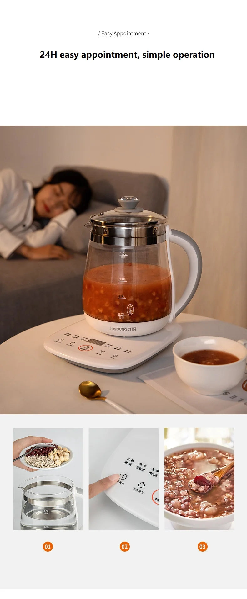 220V 1.5L Household Electric Kettle Automatic Glass Health Preserving Pot Portable Mini Multi Cooker Tea Dessert Cooker