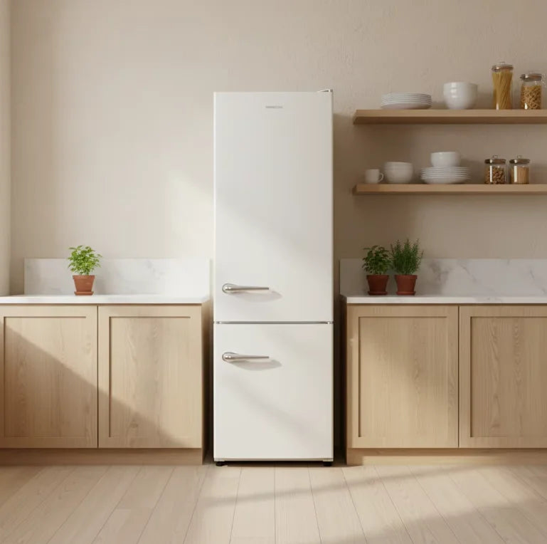 Retro Frost-Free Energy 241L MDRF241WE-RE Efficient Electric Compressor Refrigerator Bottom Mount Freezer Air Portable Hotel