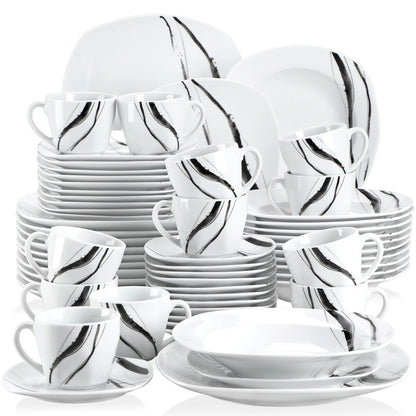 VEWEET TERESA 30/60-Piece Porcelain China Ceramic Dinner Set with Cups Saucers Dessert Plates Soup Plates Dinner Plates Set
