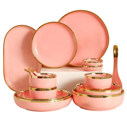 Luxury Elegant Vintage Hotel Restaurant Home Porcelain Tableware Gold Edge Ceramic Bowl Dinner Plates Dishes Dinnerware Set