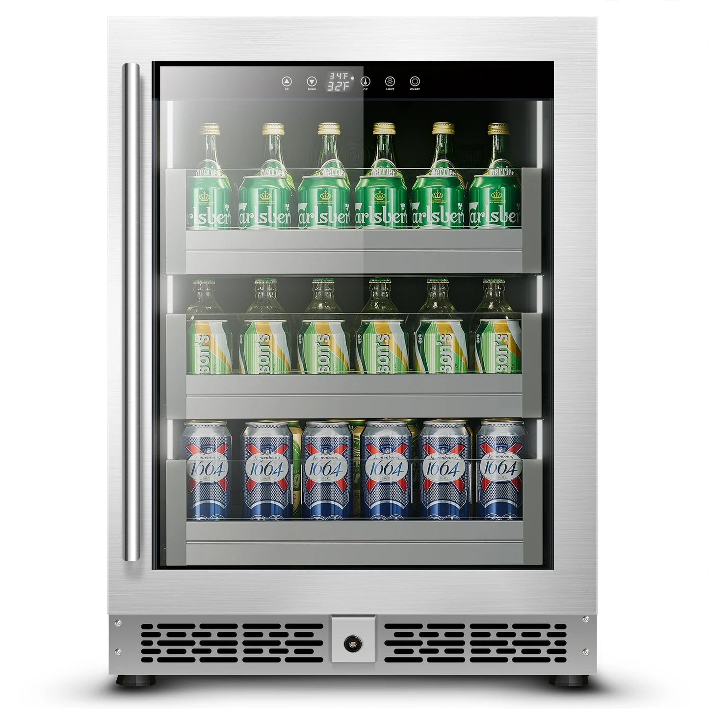 Factory Supply Black Color Beer Beverages Cooler 110L Stainless Steel Built-In Glass Door Refrigerator with Lock