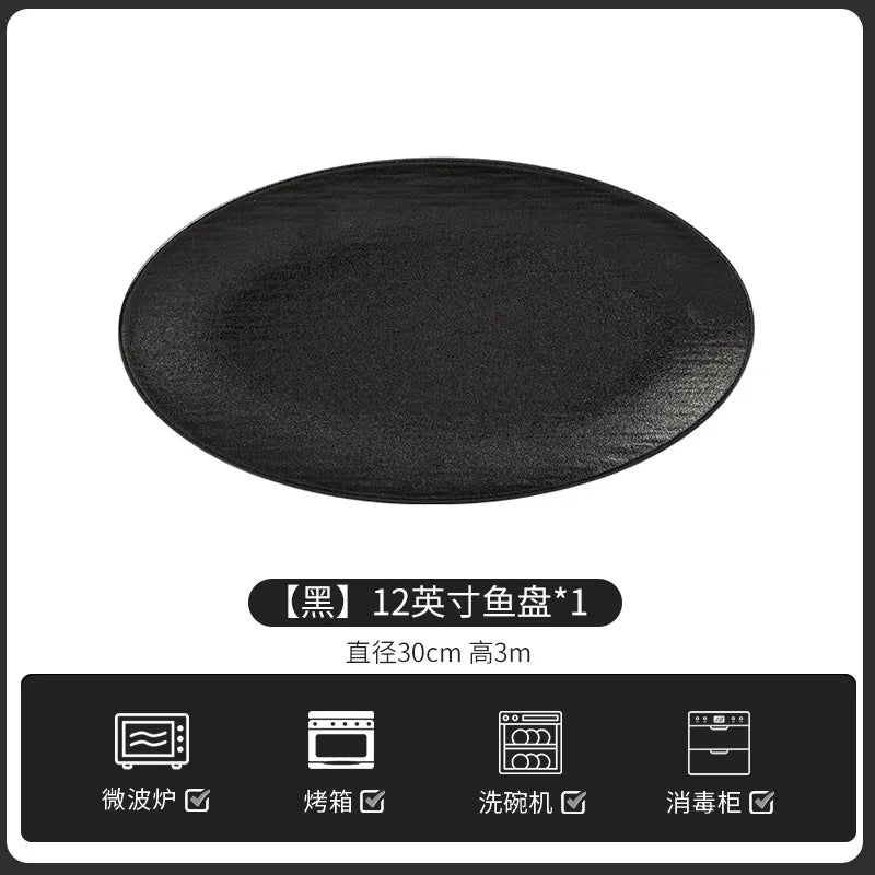 European-Style Minimalist Ceramic Tableware Set Black White Slate Series Includes Rice Bowls Plates Dishes-Available