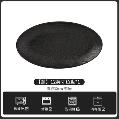 European-Style Minimalist Ceramic Tableware Set Black White Slate Series Includes Rice Bowls Plates Dishes-Available