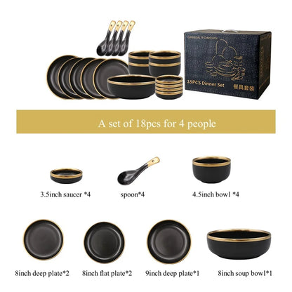 Luxury Elegant Vintage Hotel Restaurant Home Porcelain Tableware Gold Edge Ceramic Bowl Dinner Plates Dishes Dinnerware Set