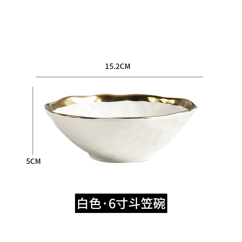 Factory Direct Wedding Gold Ceramic Plates Gold Rim Fashion Black White Gold Dinnerware Irregular Bowl Set