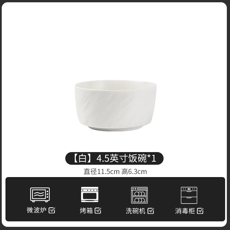 European-Style Minimalist Ceramic Tableware Set Black White Slate Series Includes Rice Bowls Plates Dishes-Available