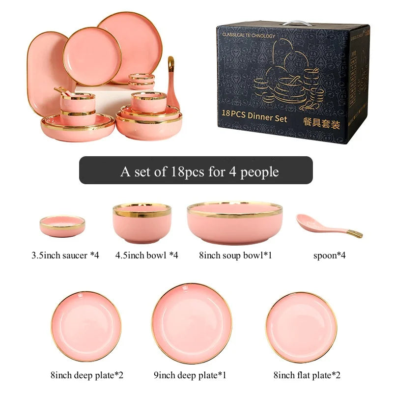 Luxury Elegant Vintage Hotel Restaurant Home Porcelain Tableware Gold Edge Ceramic Bowl Dinner Plates Dishes Dinnerware Set