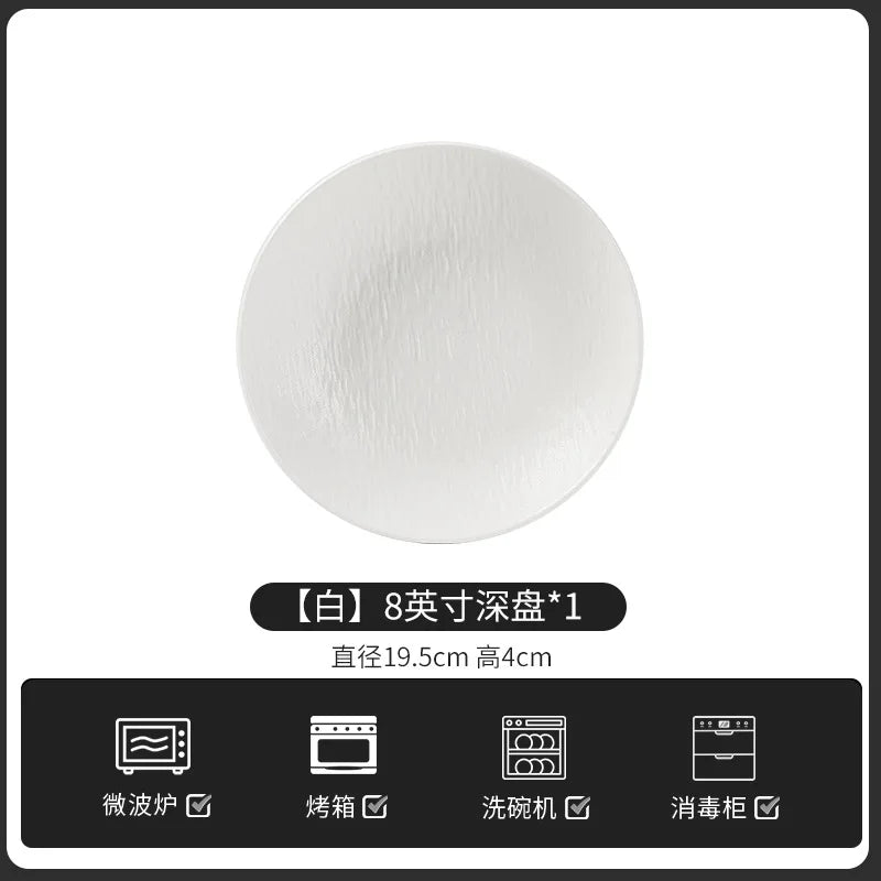 European-Style Minimalist Ceramic Tableware Set Black White Slate Series Includes Rice Bowls Plates Dishes-Available