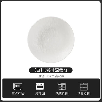 European-Style Minimalist Ceramic Tableware Set Black White Slate Series Includes Rice Bowls Plates Dishes-Available