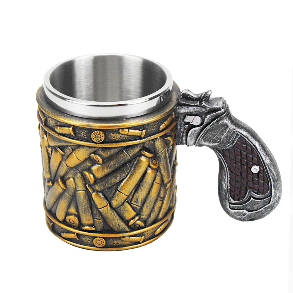 Gun Mugs Revolver Gun Pistol Tankard Mug With Ammo Bullet Round Shells Mugs Cup Birthday Christmas Halloween Gift 400ml
