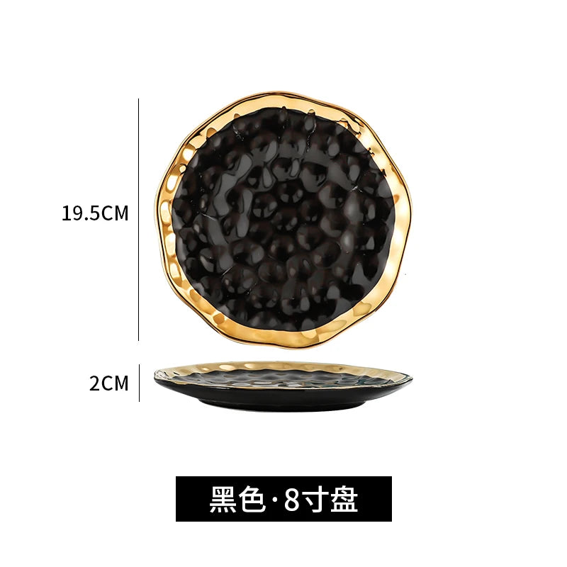 Factory Direct Wedding Gold Ceramic Plates Gold Rim Fashion Black White Gold Dinnerware Irregular Bowl Set