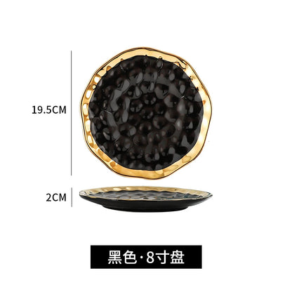 Factory Direct Wedding Gold Ceramic Plates Gold Rim Fashion Black White Gold Dinnerware Irregular Bowl Set