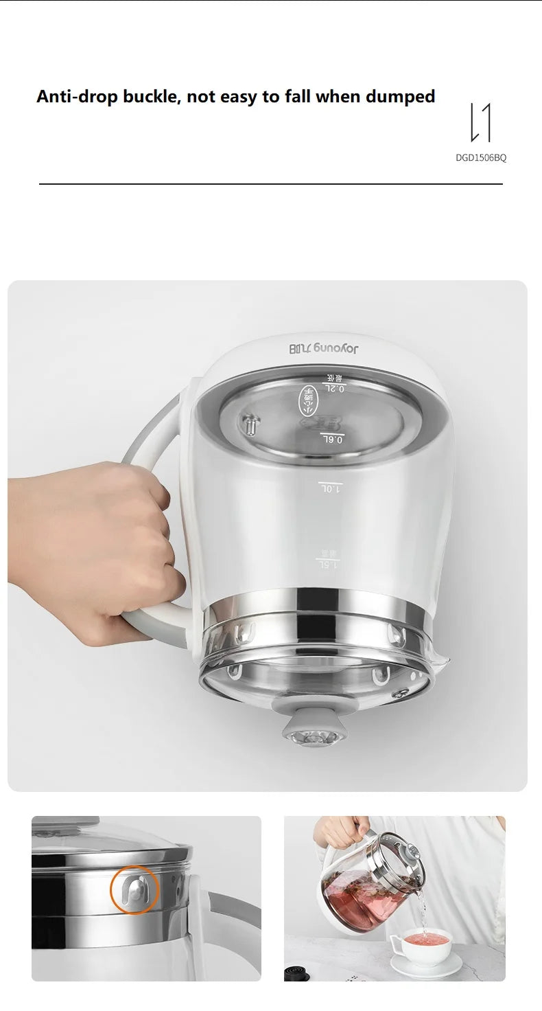 220V 1.5L Household Electric Kettle Automatic Glass Health Preserving Pot Portable Mini Multi Cooker Tea Dessert Cooker