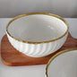 Nordic 6 Inch White Porcelain Bowl Elegant Gold Border Ceramic Dessert Bowl Modern Swirl Design Salad Tableware for Party
