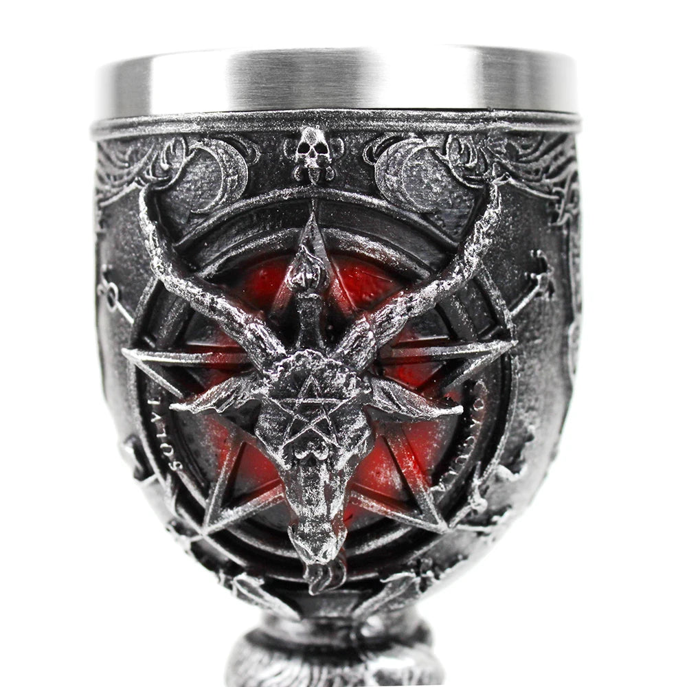 Baphomet Mug Tankard Stainless Steel Resin 3D Baphomet Pentagram Sabbatic Gothic Wicca Pagan Horn Beer Tankard Cup Mugs 600ml
