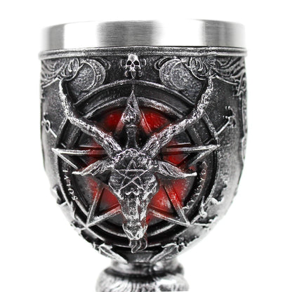 Baphomet Mug Tankard Stainless Steel Resin 3D Baphomet Pentagram Sabbatic Gothic Wicca Pagan Horn Beer Tankard Cup Mugs 600ml