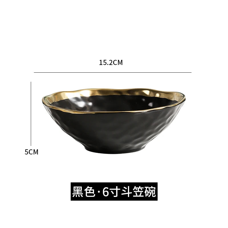 Factory Direct Wedding Gold Ceramic Plates Gold Rim Fashion Black White Gold Dinnerware Irregular Bowl Set