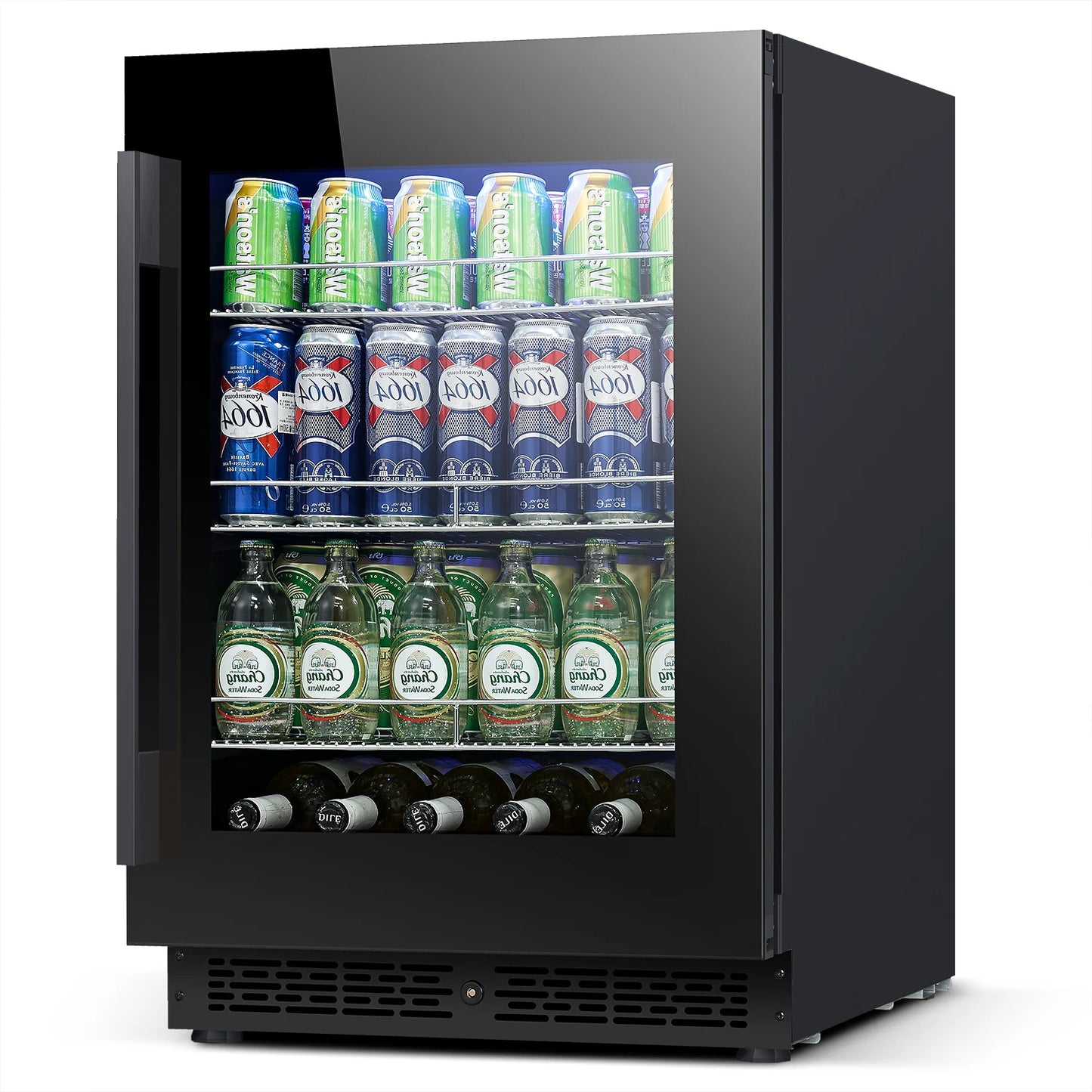 Factory Supply Black Color Beer Beverages Cooler 110L Stainless Steel Built-In Glass Door Refrigerator with Lock