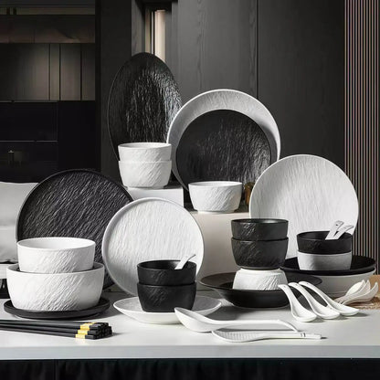 2026 New Underglaze Bowls Plates 55-Piece Luxury Ceramic Tableware Set Modern Porcelain Bone China Tableware Set Factory Direct