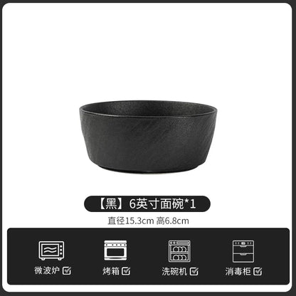 European-Style Minimalist Ceramic Tableware Set Black White Slate Series Includes Rice Bowls Plates Dishes-Available