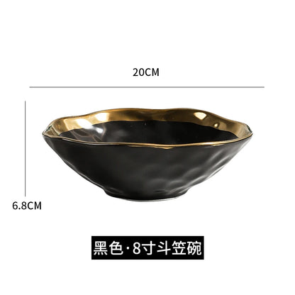 Factory Direct Wedding Gold Ceramic Plates Gold Rim Fashion Black White Gold Dinnerware Irregular Bowl Set