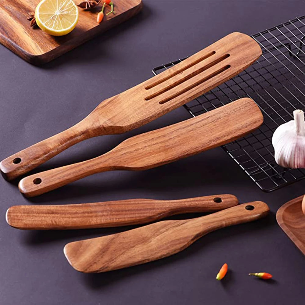 1-9Pcs/set Wooden Kitchen Utensils Set,  Wooden Spoons for Cooking, Utensils,Natural Teak Wooden Spoons For Non-stick Pan Gift