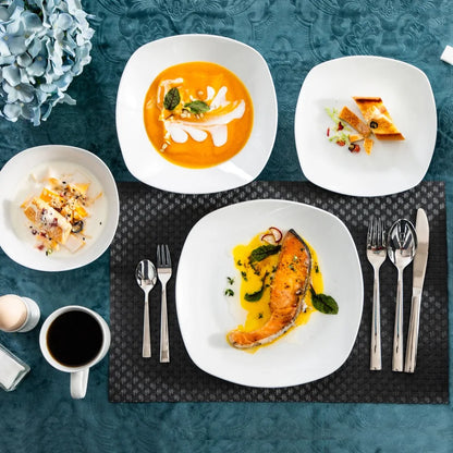 MALACASA Series Elisa 50-Piece Tableware Dinner Set with 6 Cups,Saucers,Mug,Egg Cups,Bowls,Dessert Soup Dinner Plates Service