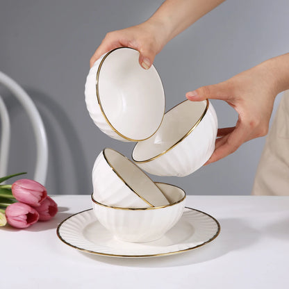 Nordic Style Spiral Pattern Porcelain Bowl Modern Minimalist Dinner Bowl  High Quality Bone China Rice Bowl