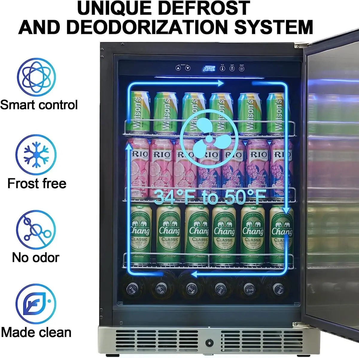 Factory Supply Black Color Beer Beverages Cooler 110L Stainless Steel Built-In Glass Door Refrigerator with Lock
