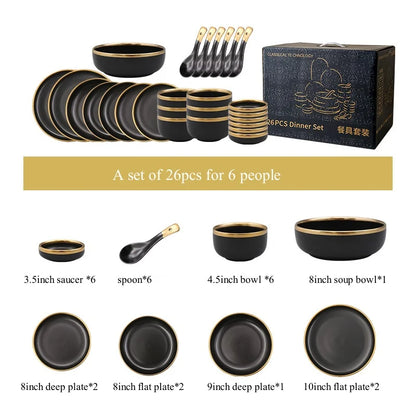Luxury Elegant Vintage Hotel Restaurant Home Porcelain Tableware Gold Edge Ceramic Bowl Dinner Plates Dishes Dinnerware Set