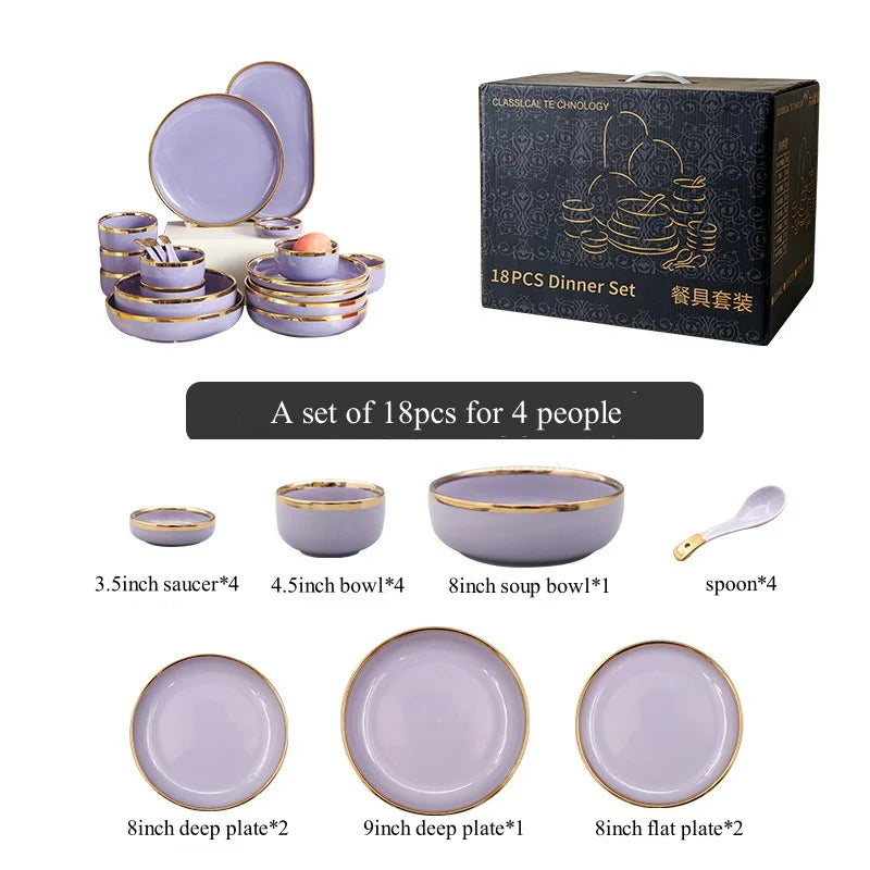 Luxury Elegant Vintage Hotel Restaurant Home Porcelain Tableware Gold Edge Ceramic Bowl Dinner Plates Dishes Dinnerware Set