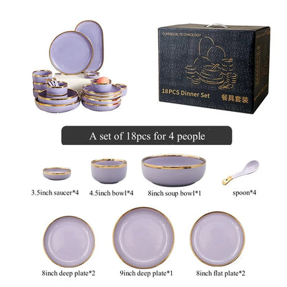 Luxury Elegant Vintage Hotel Restaurant Home Porcelain Tableware Gold Edge Ceramic Bowl Dinner Plates Dishes Dinnerware Set