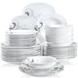 VEWEET ZOEY 48-Piece Black Decals Dinner Combi-Set Porcelain Tableware Set with Bowls Dessert Plates Soup Plate Dinner Plates