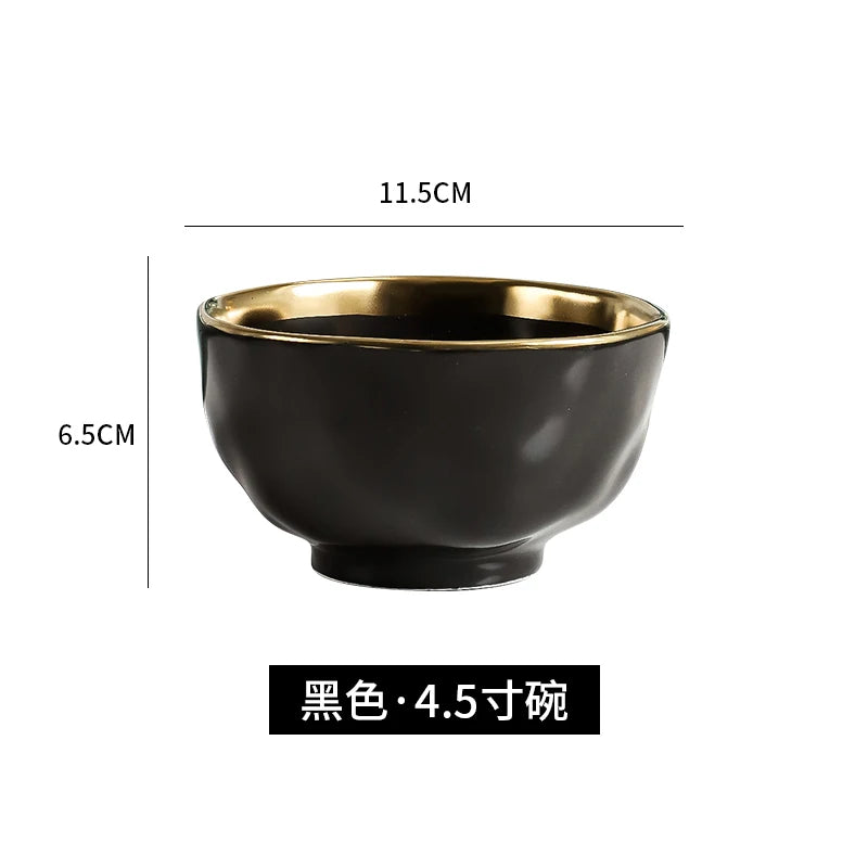 Factory Direct Wedding Gold Ceramic Plates Gold Rim Fashion Black White Gold Dinnerware Irregular Bowl Set