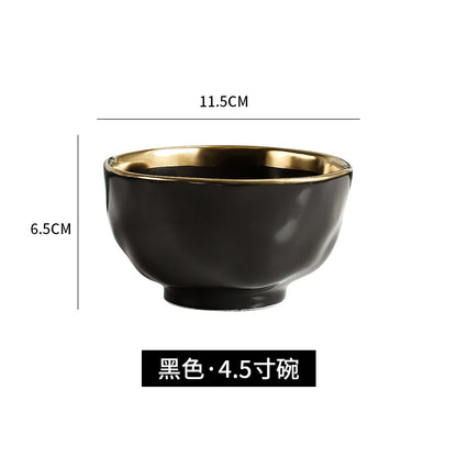 Factory Direct Wedding Gold Ceramic Plates Gold Rim Fashion Black White Gold Dinnerware Irregular Bowl Set