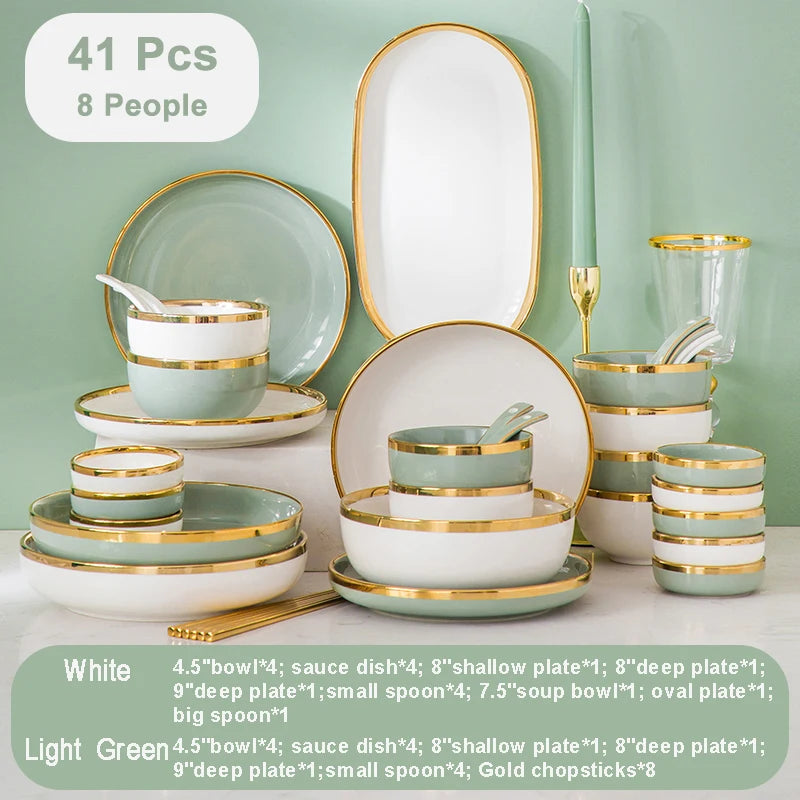 Wholesale Luxury Plates Sets Dinnerware Set Modern Ceramic Set Dinnerware 41 PCS for 8 Person for Hotel Restaurant,home