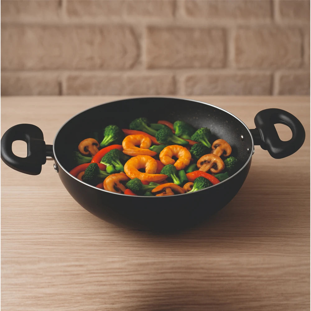 Premium Durable Eco-Friendly Healthy 3-Piece Classic Metal Non-Stick Cookware Set Frying Pans Kadhai Glass Lid Induction Ready