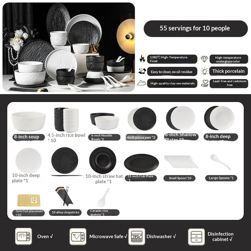 2026 New Underglaze Bowls Plates 55-Piece Luxury Ceramic Tableware Set Modern Porcelain Bone China Tableware Set Factory Direct