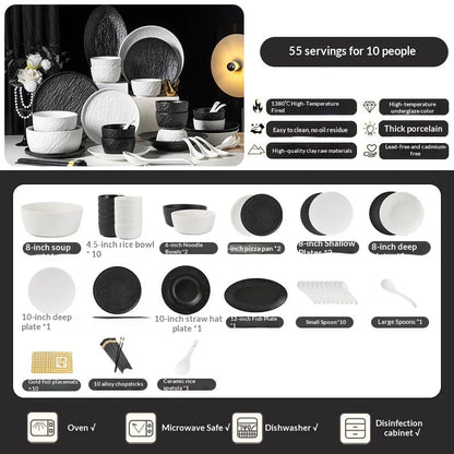 2026 New Underglaze Bowls Plates 55-Piece Luxury Ceramic Tableware Set Modern Porcelain Bone China Tableware Set Factory Direct